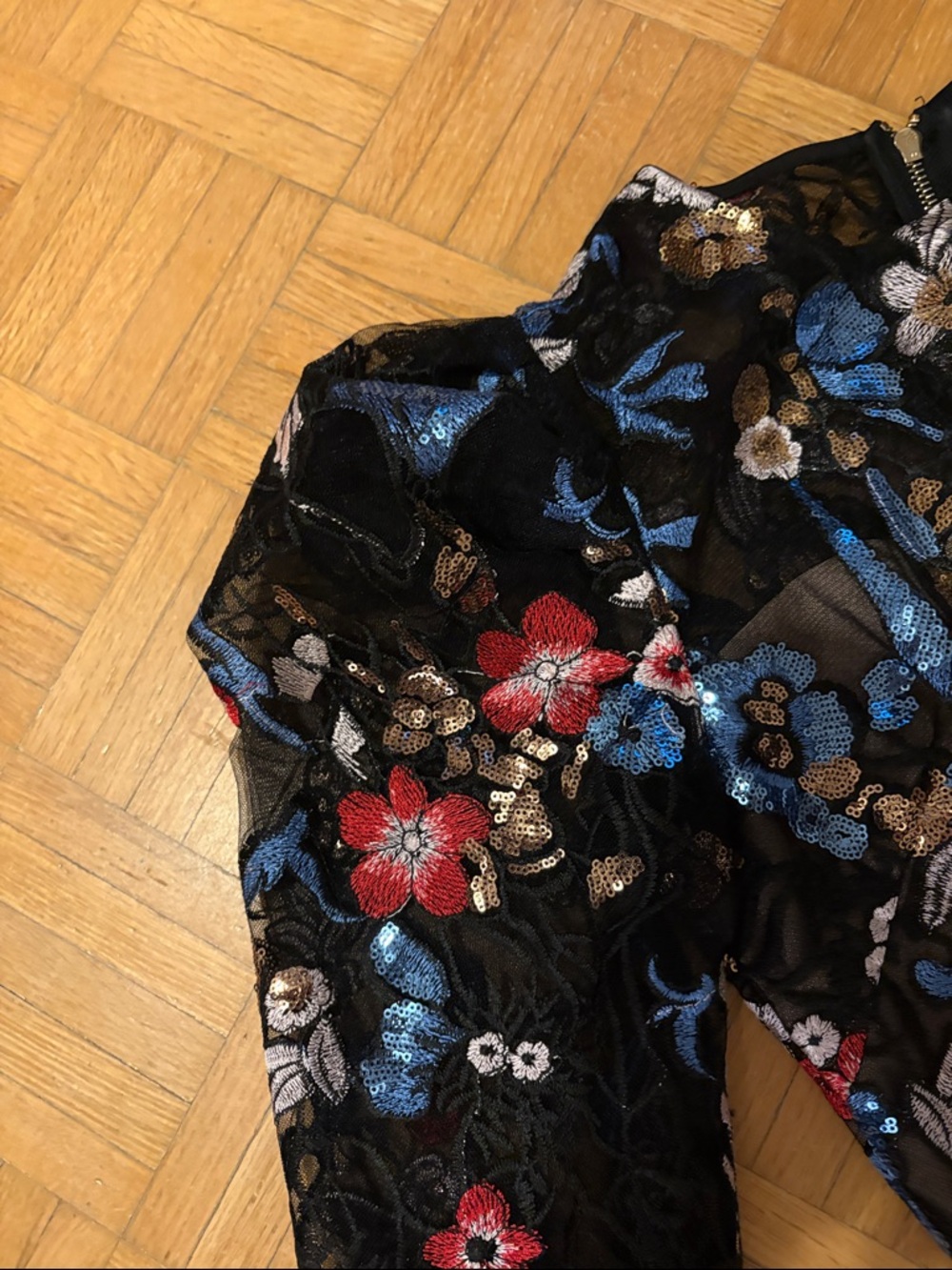 Bronx & Banco Black Wide-Leg Jumpsuit with Floral Bodice and Blue Trim. NWOT - Picture 3 of 16